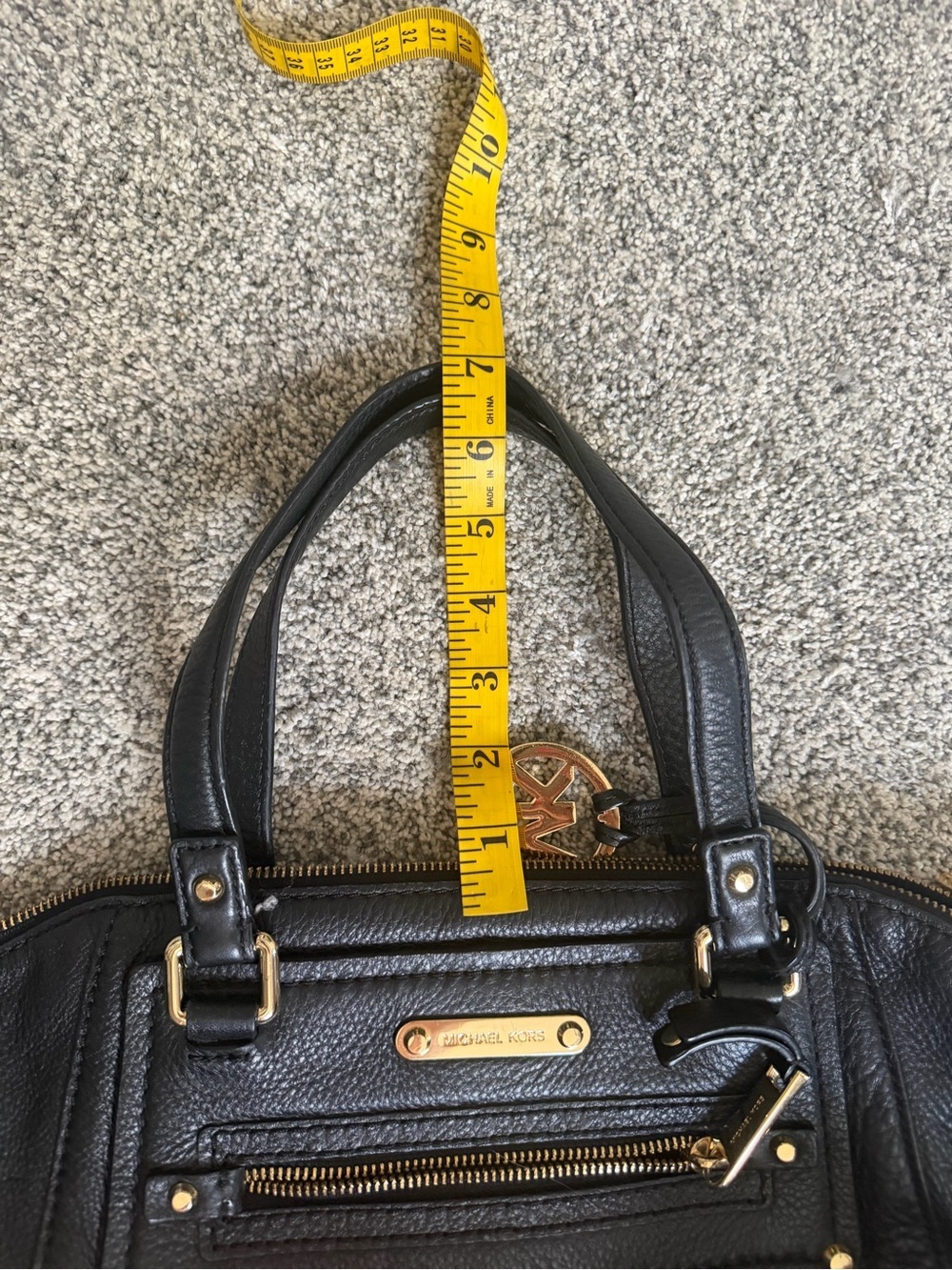 Michael Kors Black Pebbled Leather Satchel Shoulder Bag | Gold Hardware - Picture 14 of 14